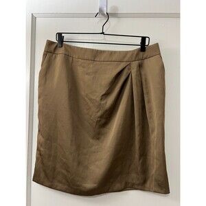 New York & Company Women's Silky Skirt Dark Tan Taupe Polyester Size 14